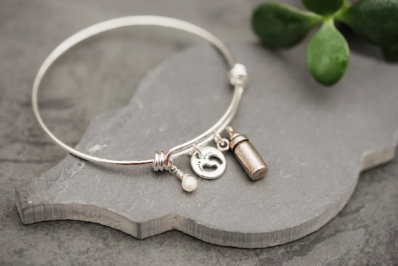 Trendy Stackable Bangles For Layered Style-Pray For WAR Babies Silver Bangle