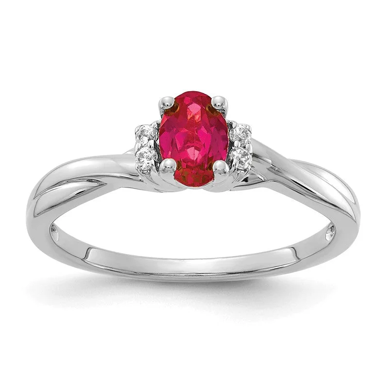 Unique Diamond Wedding Bands For Fashion-Forward Couples-14K White Gold Diamond And Oval Ruby Twist Band Ring