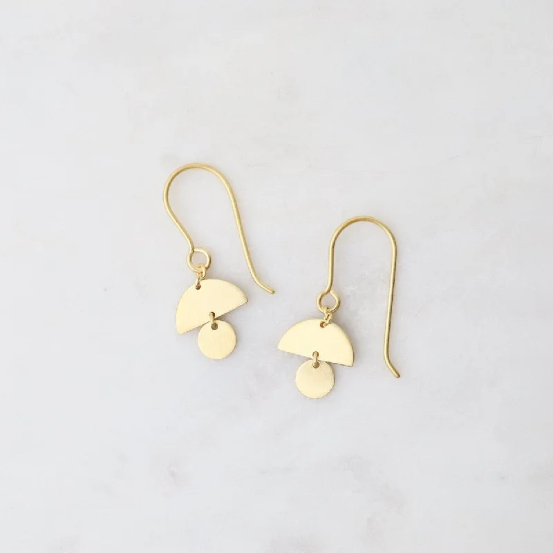 Gorgeous Earrings For Bridesmaids-Brushed Gold Vermeil Little Mod 2 Shape Drop Earrings