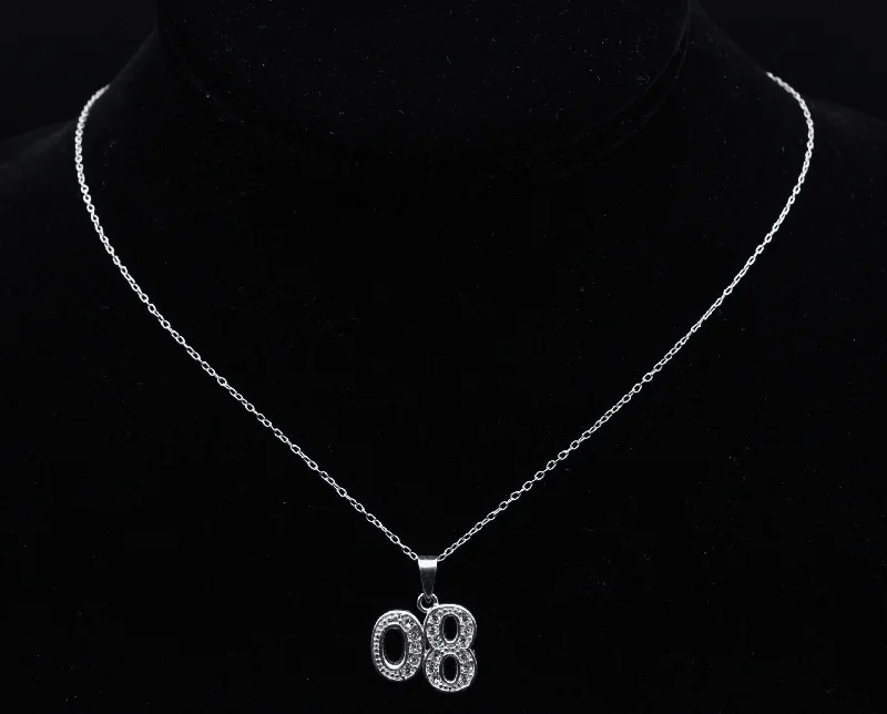 Sterling Silver '08 Rhinestone Pendant on Sterling Silver Chain Necklace - 20.25"