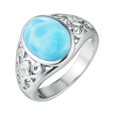 Sparkling Diamond Engagement Rings For Brides-Sterling Silver Alamea Hawaii Oval Larimar Filigree Ring