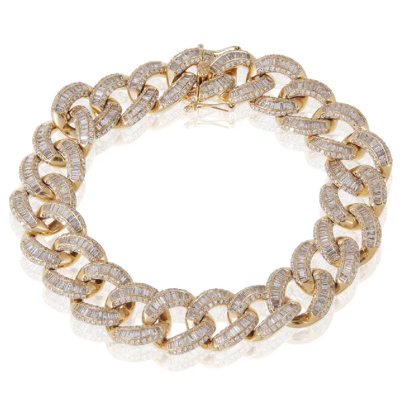 Classic Adjustable Leather Bracelets For Fashionable Comfort-14k Yellow Gold 13.16ct Baguette Diamond Cuban Bracelet