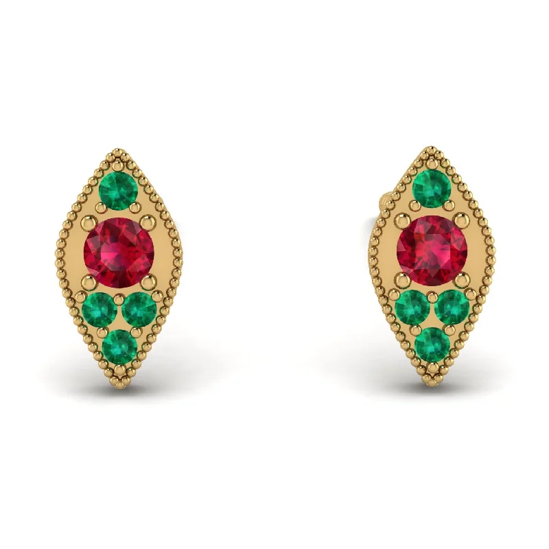 Stylish Earrings For Casual Events-Milgrain Marquise Ruby Earrings - Faye No. 25