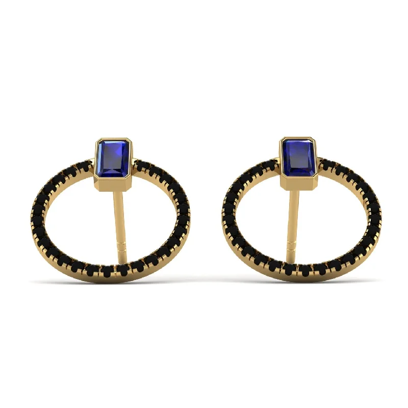 Lightweight Earrings For Comfortable Wear-Emerald Cut Circle Sapphire Earrings - Oaklyn No. 43