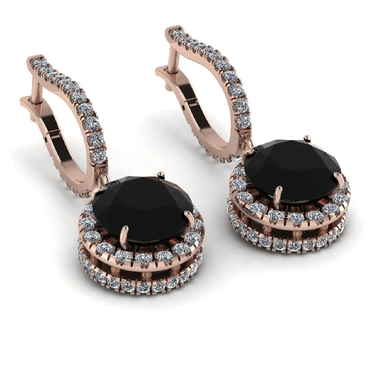 Vintage Crystal Earrings For Antique Style-Hidden Halo Black Diamond Hoop Earrings - Catalina No. 8