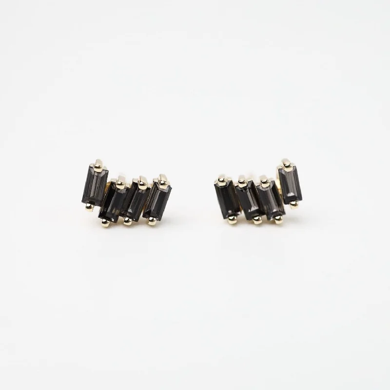 Trendy Hoop Earrings For Fashionista Looks-Gold Zig Zag Black Knight Quartz Earrings