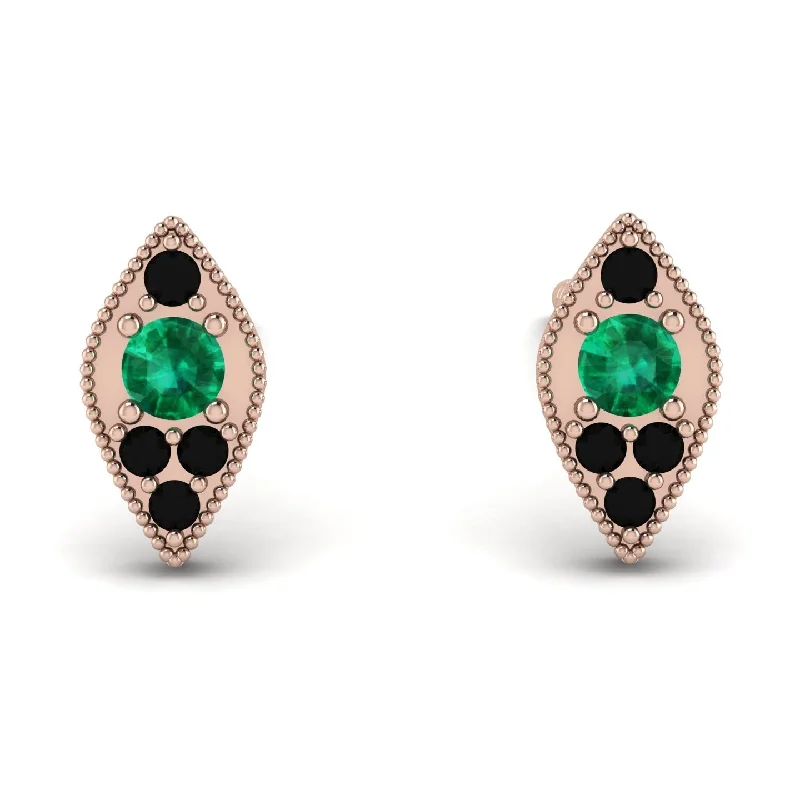 Gold Stud Earrings For Elegant Looks-Milgrain Marquise Emerald Earrings - Faye No. 35