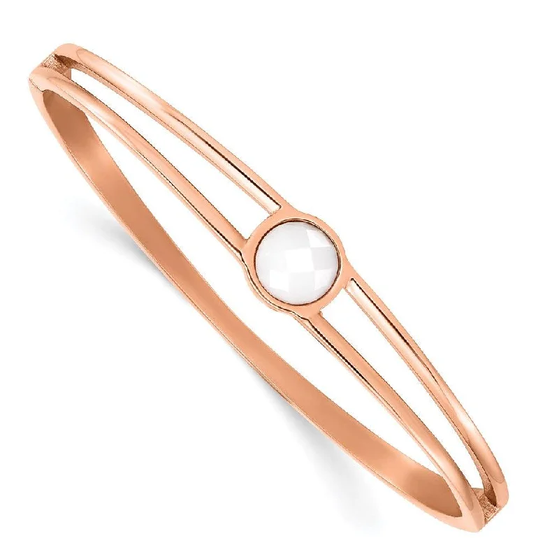 Beautiful Gold-Plated Bangles For Everyday Elegance-Stainless Steel Polished Rose IP-plated with White Crystal Hinged Bangle