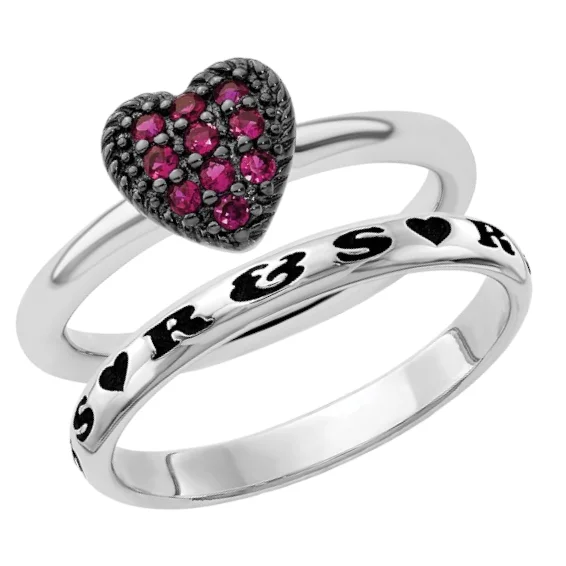 Timeless Gemstone Rings For Elegant Style-Valentine Personalized Stackable Ruby Heart Bundle