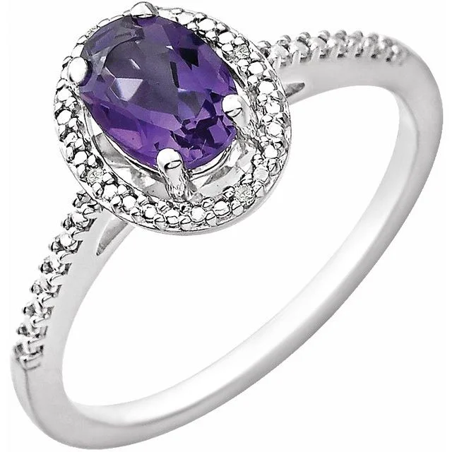 Affordable Gemstone Engagement Rings For Budget Brides-Sterling Silver Oval Gemstone & .01 CTW Diamond Halo-Style Rings