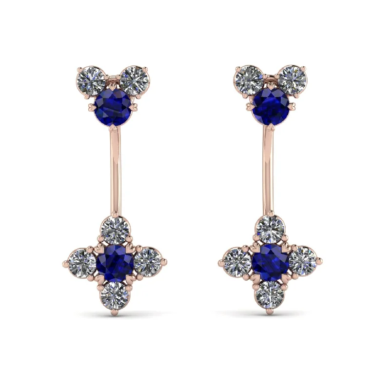 Elegant Gold Earrings For Weddings-Hanging Sapphire Compass Earrings - Brittany No. 14