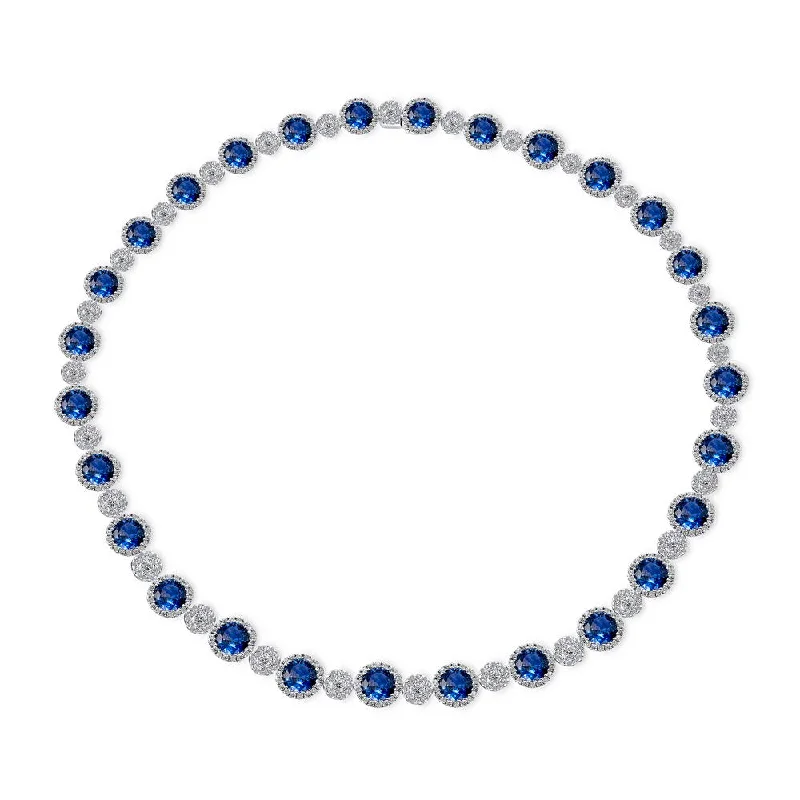 Uneek Precious Collection Round Blue Sapphire Opera Necklace