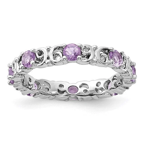 Affordable Wedding Bands For Budget-Conscious Couples-Sterling Silver Stackable Expressions Amethyst Filigree Ring