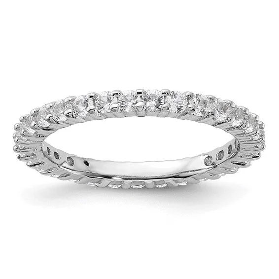 Simple Wedding Bands For Subtle Elegance-Sterling Silver Stackable Expressions White Sapphire Eternity Ring