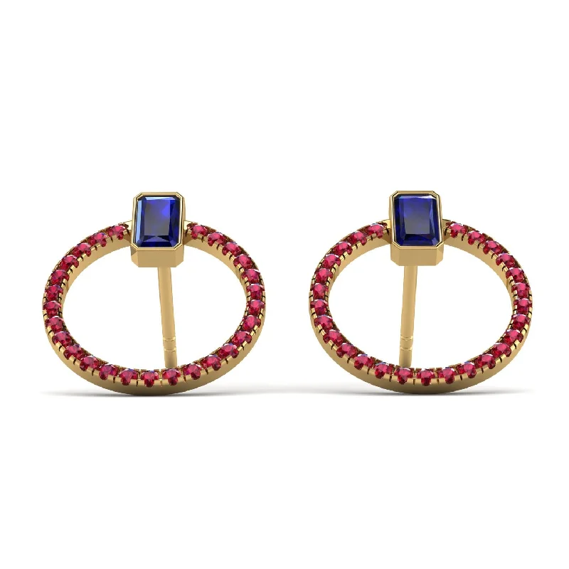 Beautiful Hoop Earrings For Special Days-Emerald Cut Circle Sapphire Earrings - Oaklyn No. 58