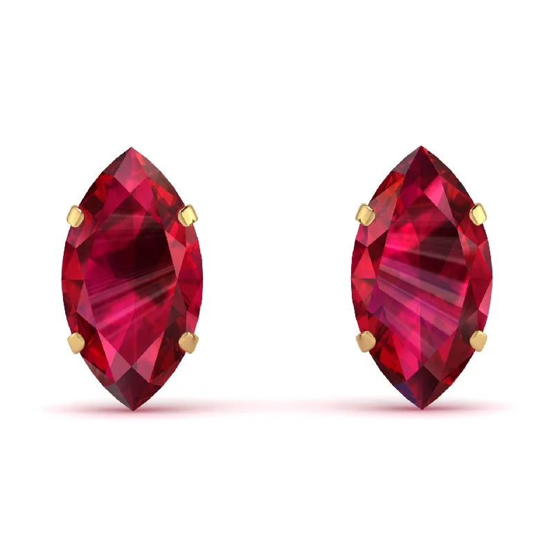 Stunning Silver Earrings For Evening Wear-Hidden Halo Marquise Ruby Earrings - Journey No. 55