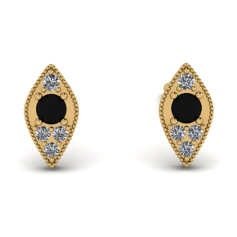 Elegant Beaded Earrings For Wedding Day-Milgrain Marquise Black Diamond Earrings - Faye No. 7