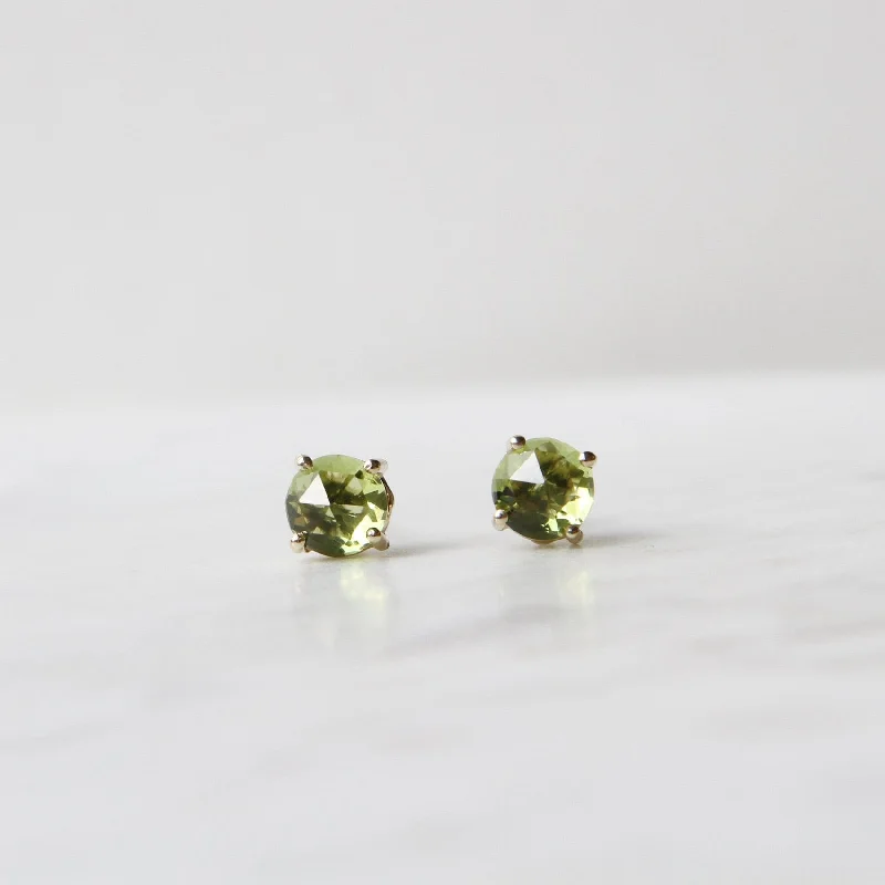 Simple Drop Earrings For Subtle Charm-14k Yellow Gold Round Peridot Post Earrings