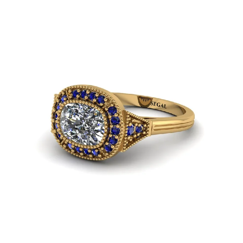 Gorgeous Gemstone Rings For Statement Fashion-Cushion Cut Diamond Milgrain Halo Engagement Ring - Blake No. 61