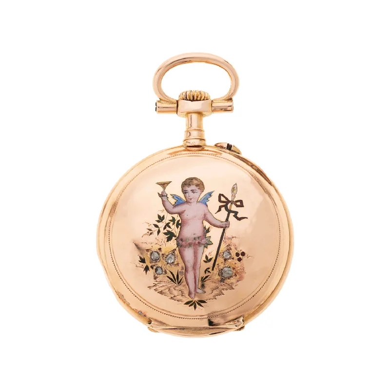 Custom Smart Watches For Personalized Fitness-Victorian French 18k Diamond + Enameled Pocket Watch