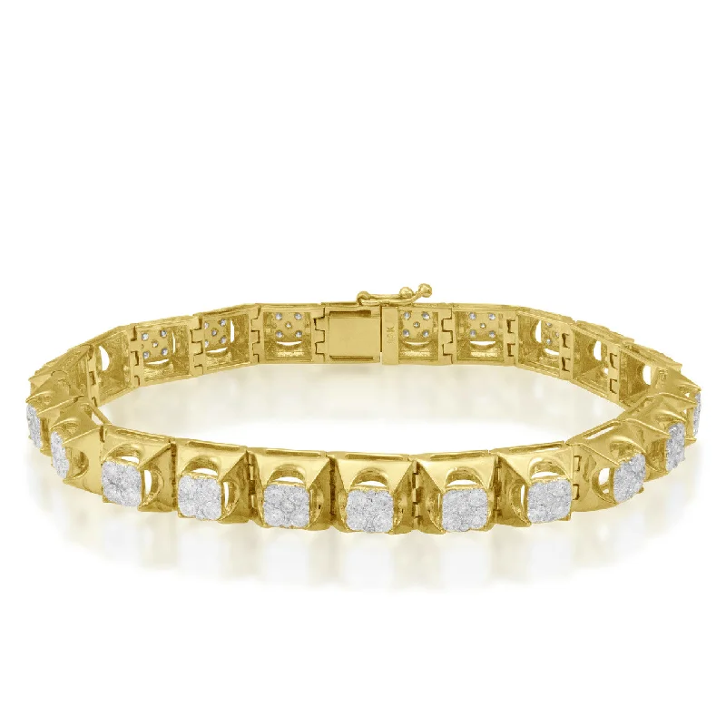 Stunning Gemstone-Studded Tennis Bracelets For Luxe Wear-14k Yellow Gold Diamond Bracket Bracelet