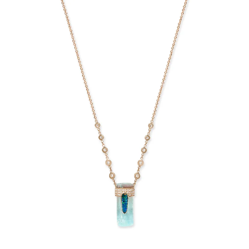 PAVE OPAL CAP + AQUAMARINE CRYSTAL NECKLACE