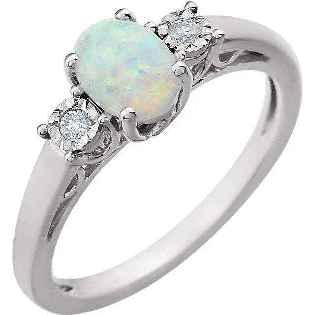 Timeless Rose Gold Wedding Rings For Elegant Appeal-14k White Gold Created Opal & .04 CTW Diamond Ring