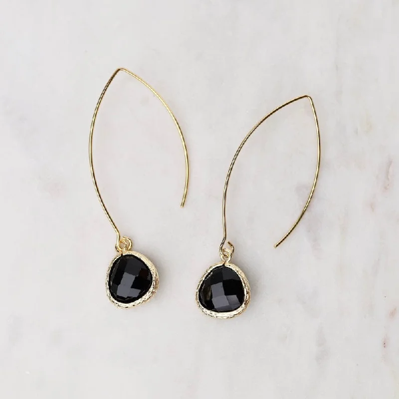 Minimalist Earrings For Subtle Elegance-Gold Plated Long Crystal Drop Earrings - Black