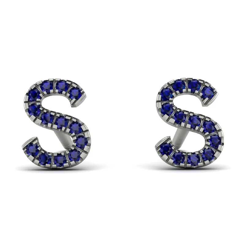 Affordable Hoop Earrings For Stylish Looks-Personalised Initial Sapphire Earrings - Gloria No. 15