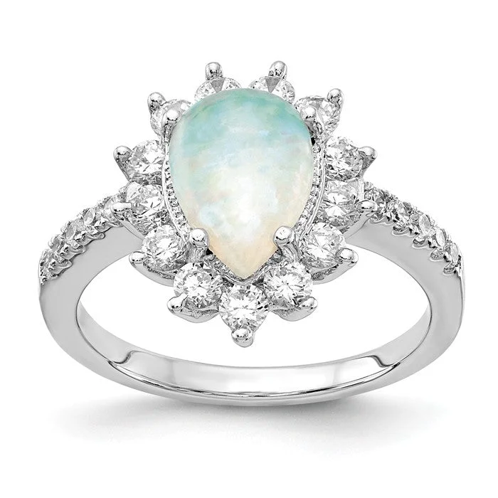 Personalized Engagement Rings For Unique Proposals-Cheryl M Sterling Silver Opal Pear Halo Ring