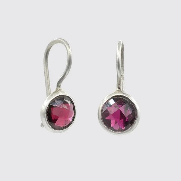 Luxury Gemstone Earrings For Elegant Fashion-Sterling Silver Small Faceted Organic Rhodolite Garnet Drop Earrings