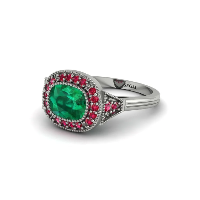 Gorgeous Wedding Rings For Bridal Glam-Cushion Cut Emerald Milgrain Halo Engagement Ring - Blake No. 51