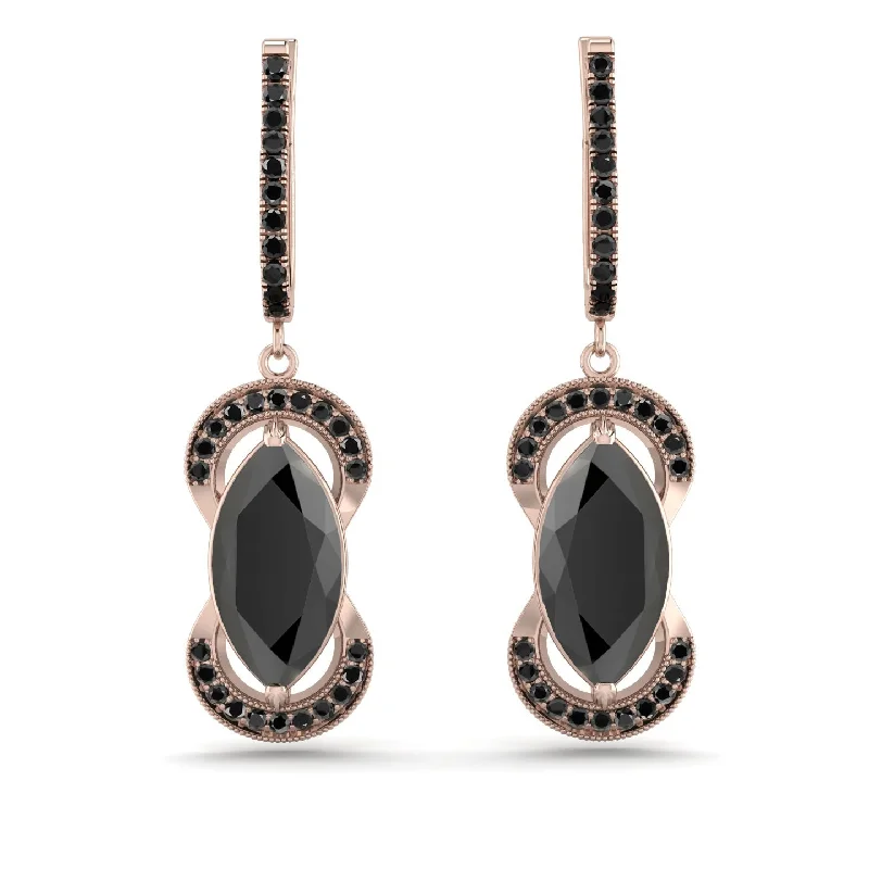 Artistic Gold Earrings For Creative Style-Marquise Vintage Black Diamond Earrings - Marley No. 38