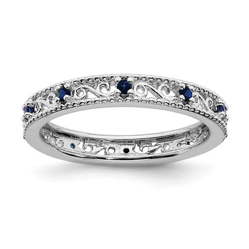 Stunning Cocktail Rings For Glamorous Parties-Sterling Silver Stackable Expressions Created Blue Sapphire Filigree Ring