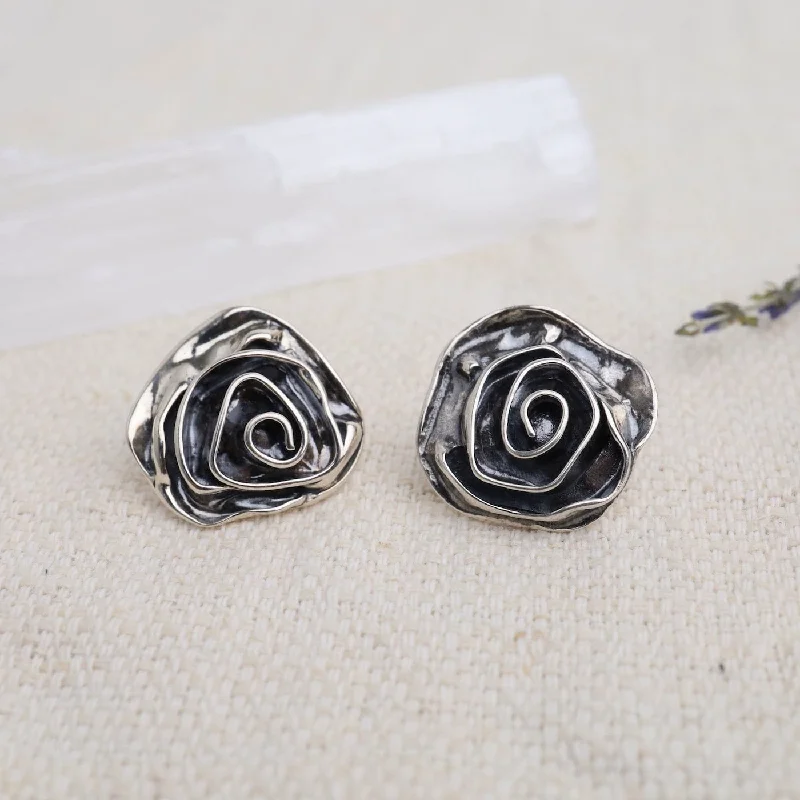 Stunning Silver Earrings For Wedding Glam-Large Rose on 14k Post Earrings