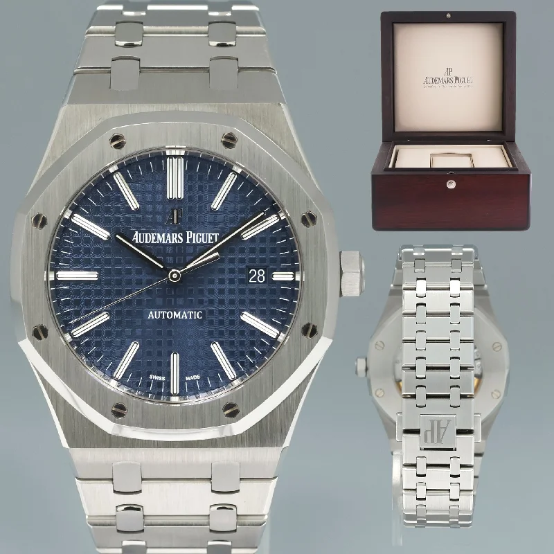 Minimalist Watches For Sleek Fashion-2014 MINT Audemars Piguet Royal Oak 41mm Steel 15400ST Blue Dial Watch Box