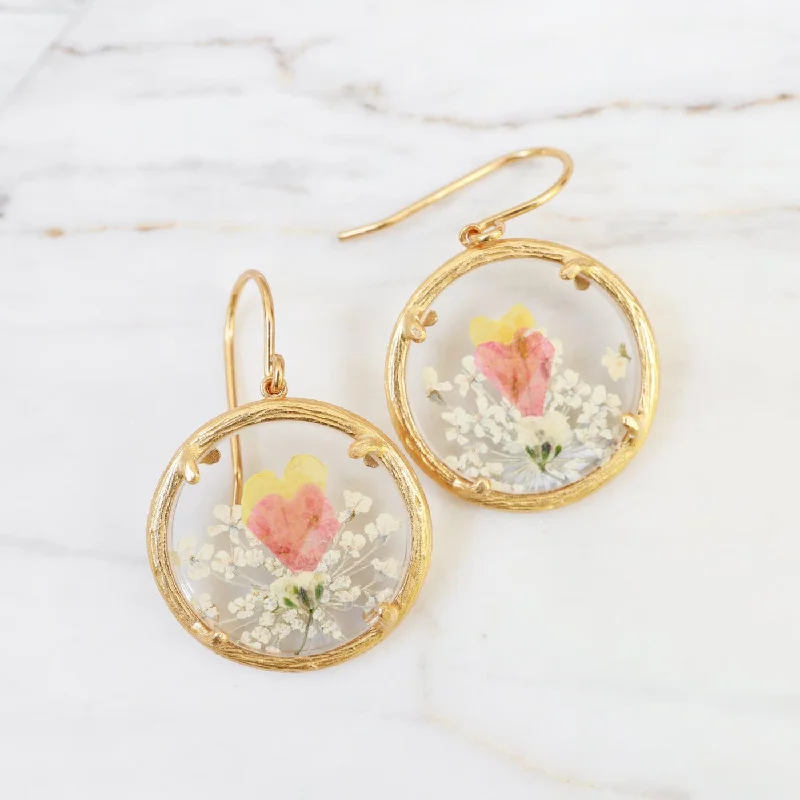 Silver Hoop Earrings For Chic Style-Orange Hearts Small Glass Botanical Earrings - 18K Gold Vermeil