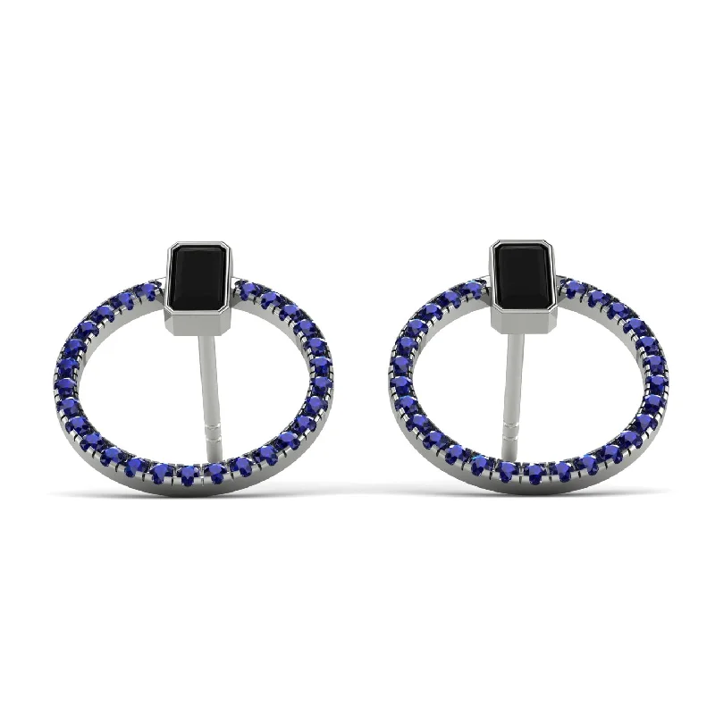 Fashionable Earrings For Office Wear-Emerald Cut Circle Black Diamond Earrings - Oaklyn No. 69