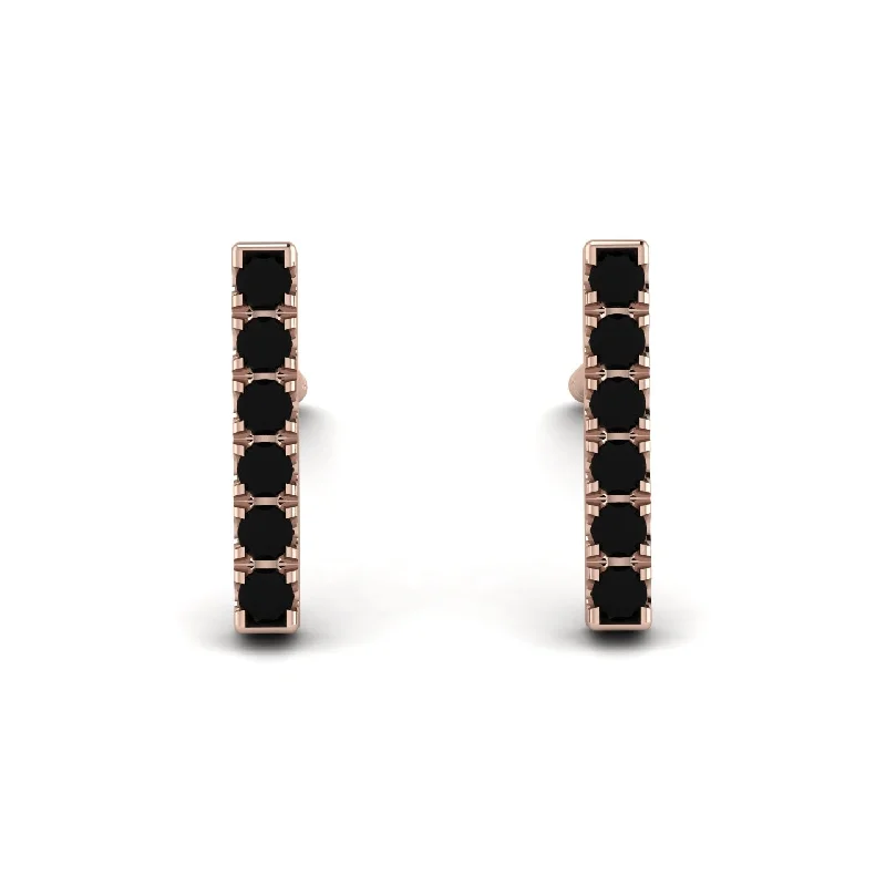 Gold Stud Earrings For Luxury Wear-Geometrical Gold Bar Black Diamond Earrings - Bonnie No. 8