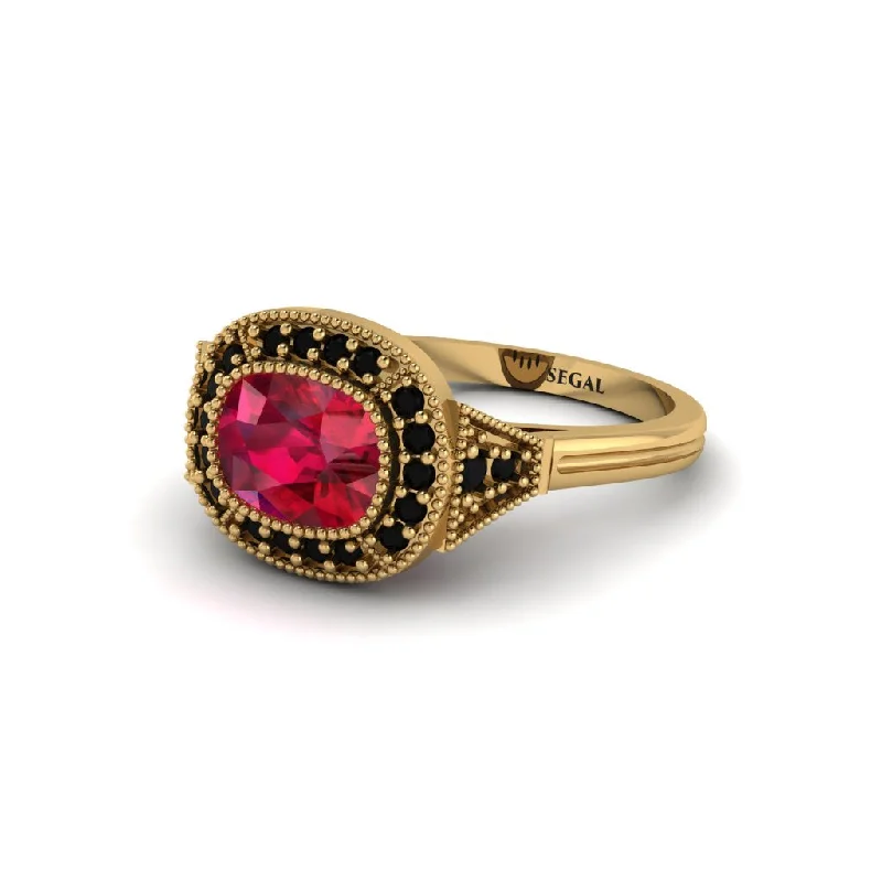 Luxury Gemstone Rings For High-End Fashion-Cushion Cut Ruby Milgrain Halo Engagement Ring - Blake No. 40