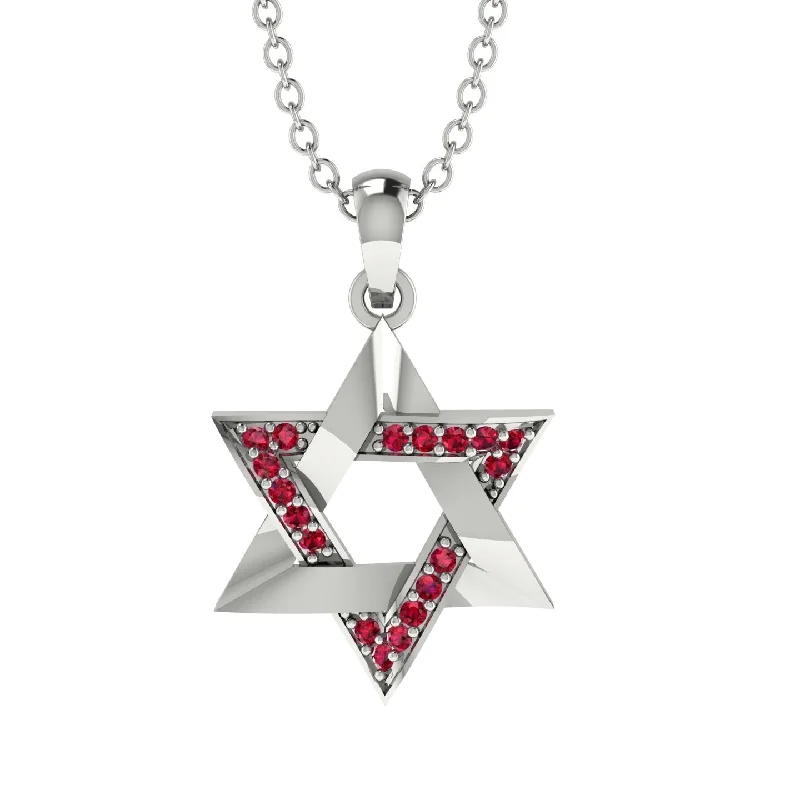 Jewish Symbol Gold Ruby Necklace - David Star - Amos No. 12