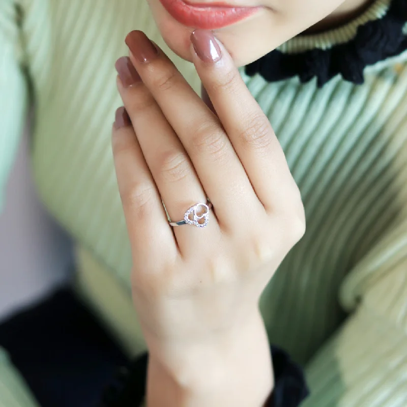 Simple Diamond Rings For Subtle Elegance-Zarkan Inception Heart Pure Silver Zircon Ring