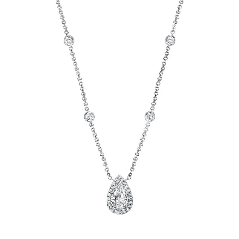 Uneek Sweet-Pea Collection Halo Pear Shaped Diamond Drop Necklace