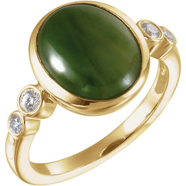 Unique Platinum Rings For Special Occasions-14k Yellow Gold Nephrite Jade & Diamond Accented Ring