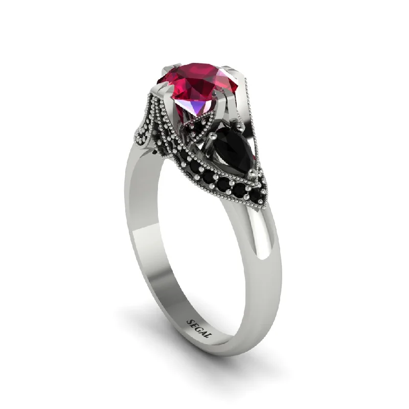 Unique Gemstone Rings For Colorful Fashion-Ruby Vintage Round Cut Engagement Ring - Kali No. 42