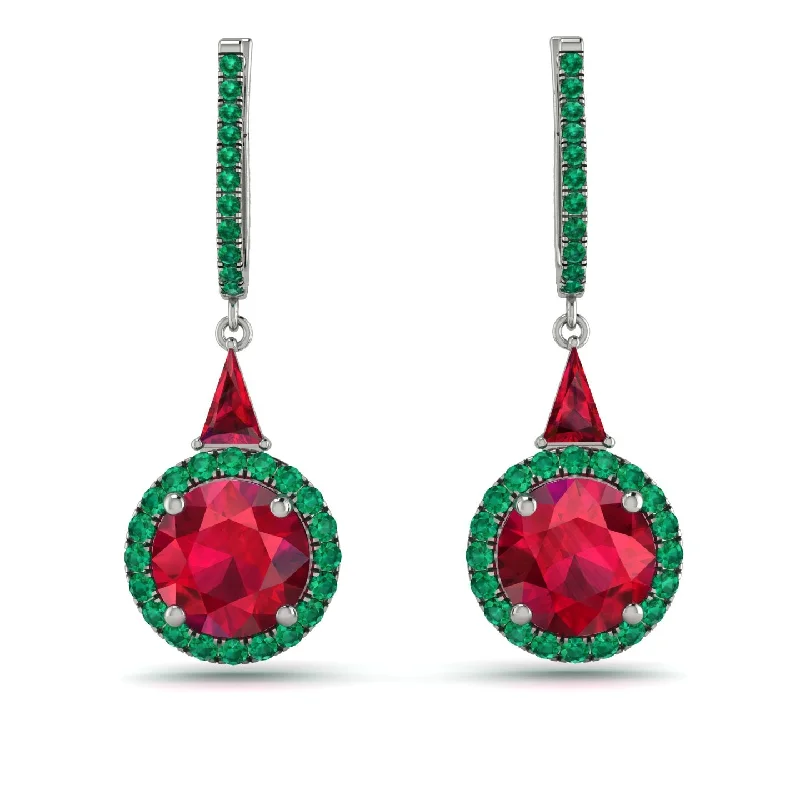 Silver Earrings For Fashionable Wear-Hidden Halo Ruby Earrings - Joanna No. 27