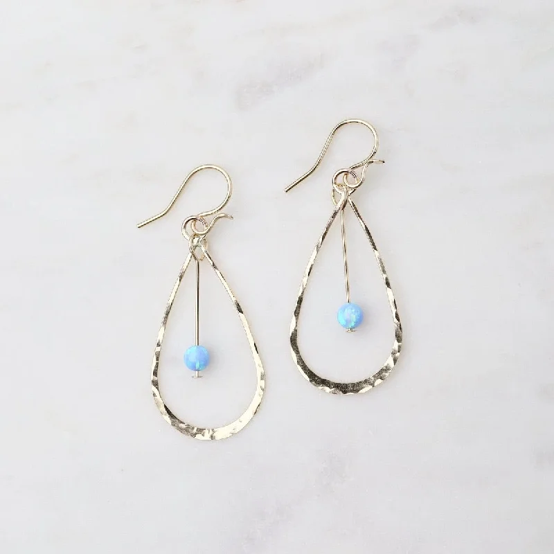 Handcrafted Gemstone Earrings For Timeless Beauty-Gold Filled Teardrop with Hanging Blue Opal Ball Earrings