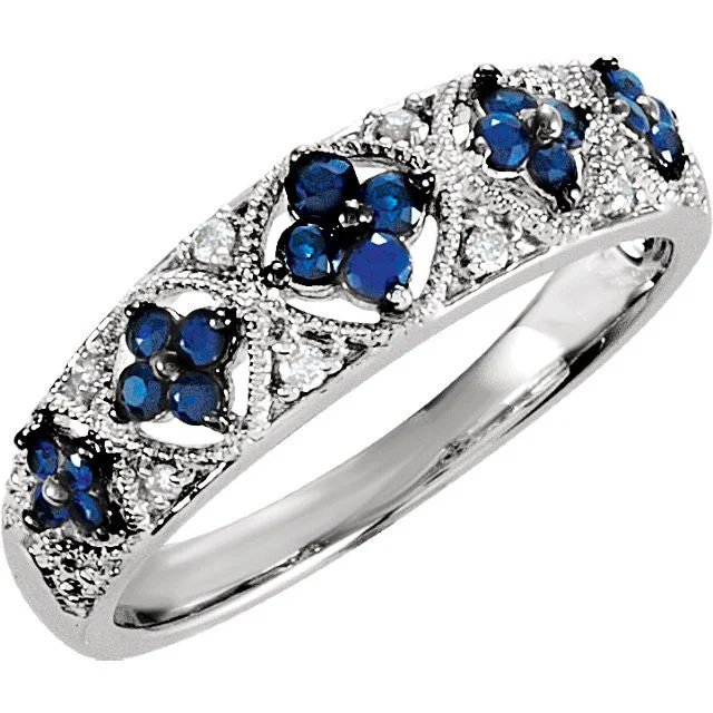 Beautiful Diamond Wedding Rings For Brides-Sterling Silver Genuine Blue Sapphire & .05 CTW Diamond Ring