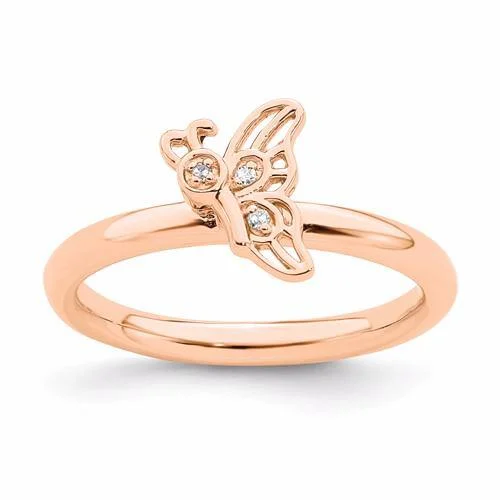 Gorgeous Platinum Engagement Rings For Luxury Brides-Rose Gold Sterling Silver Stackable Expressions Diamond Butterfly Ring