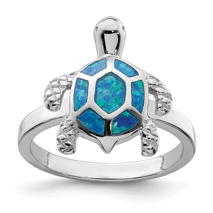 Timeless Wedding Bands For Lasting Love-Sterling Silver Created Blue Opal Turtle Ring